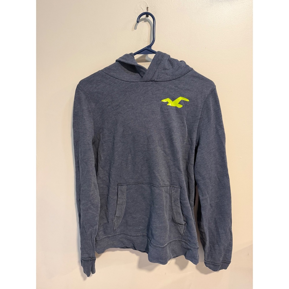 Hollister Mens Logo Hoodie Charcoal Heather‎ Blue Neon Yellow Pullover Medium